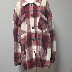 Red and Cream Plaid Women's Utility Jacket